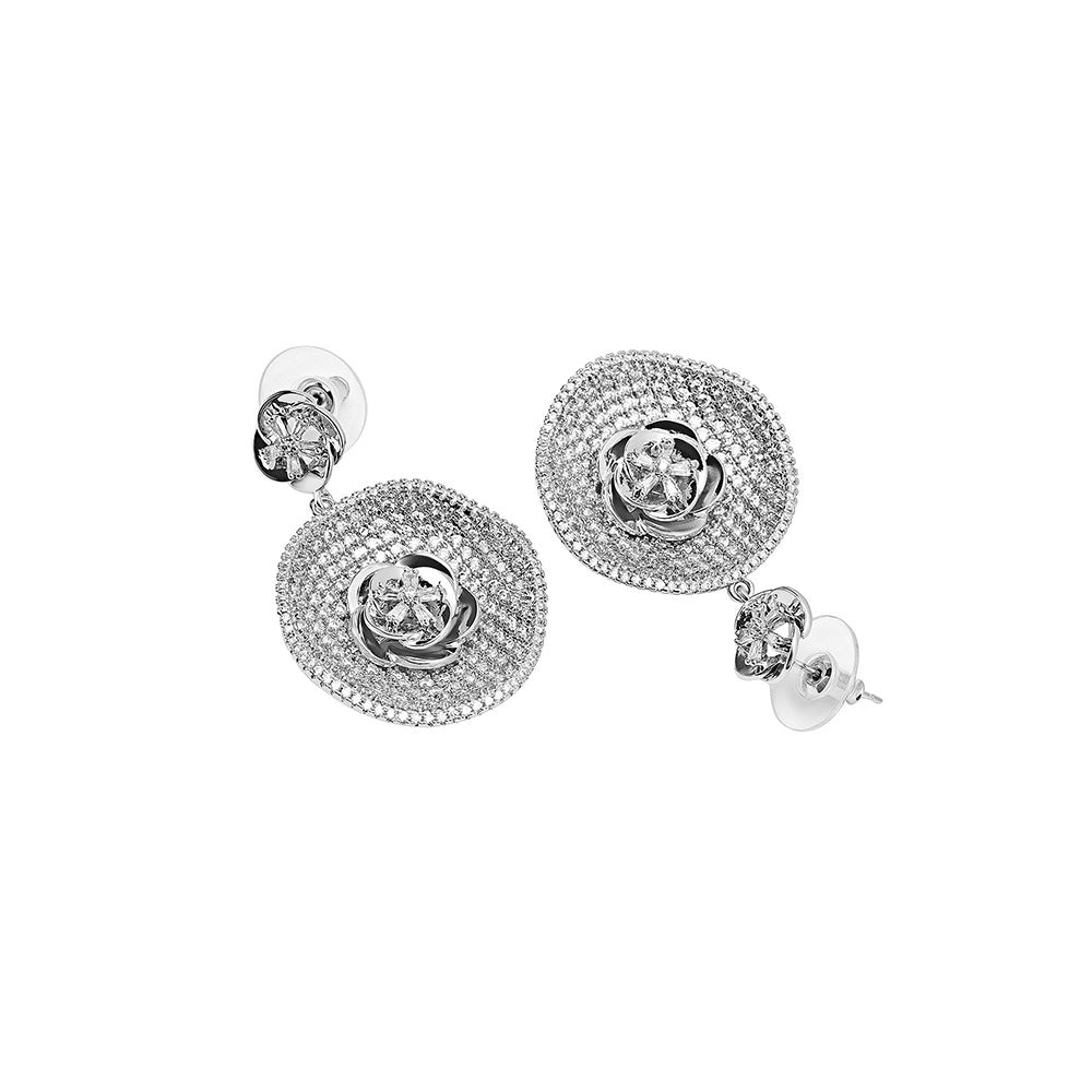 Shaze Lunar Umbra Silver Brilliant Cut Stone Earrings