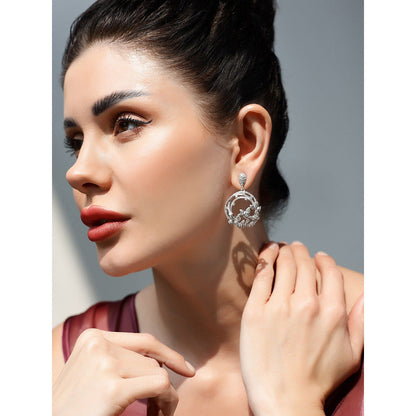 Shaze Flutter White Brilliant Cut Stone Earrings