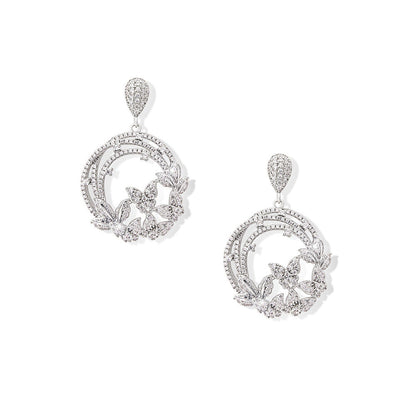 Shaze Flutter White Brilliant Cut Stone Earrings