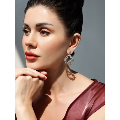 Shaze Flutter White Brilliant Cut Stone Earrings