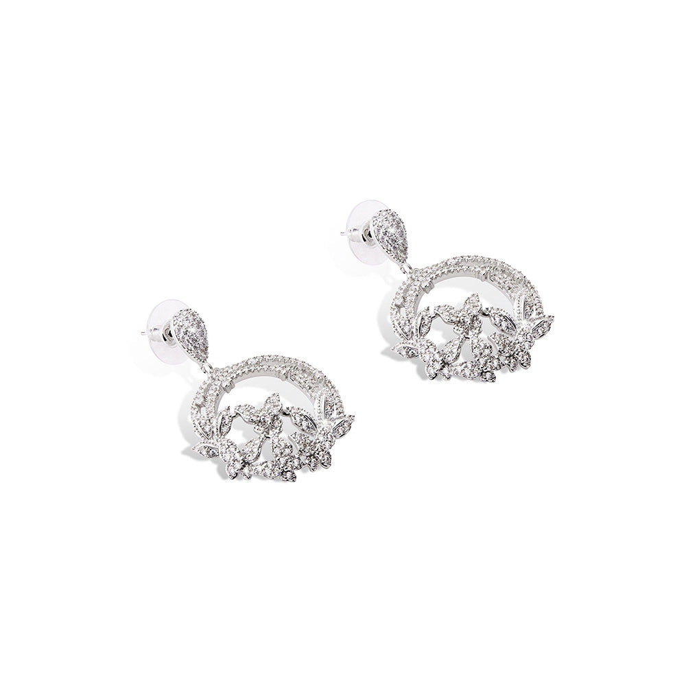 Shaze Flutter White Brilliant Cut Stone Earrings