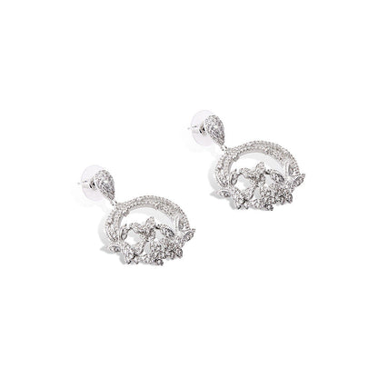 Shaze Flutter White Brilliant Cut Stone Earrings