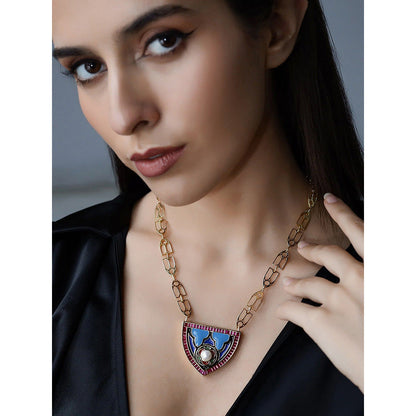 Shaze Insignia 18K Yellow Gold Plated Talian Crafted Pendant Necklace