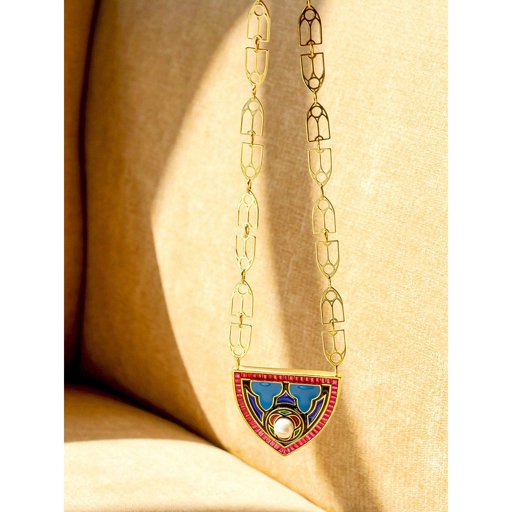 Shaze Insignia 18K Yellow Gold Plated Talian Crafted Pendant Necklace