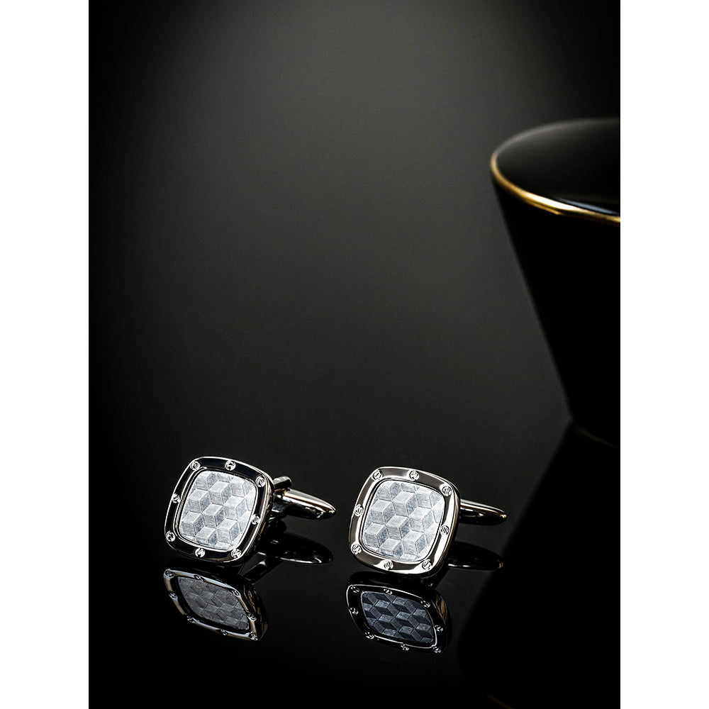 Shaze Imbricate Silver Cufflinks