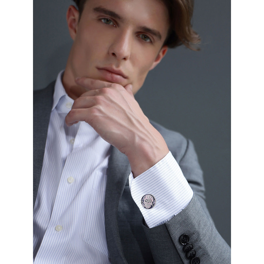 Shaze Calavera Silver Cufflinks