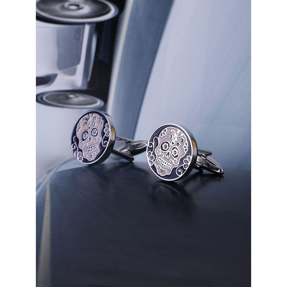Shaze Calavera Silver Cufflinks