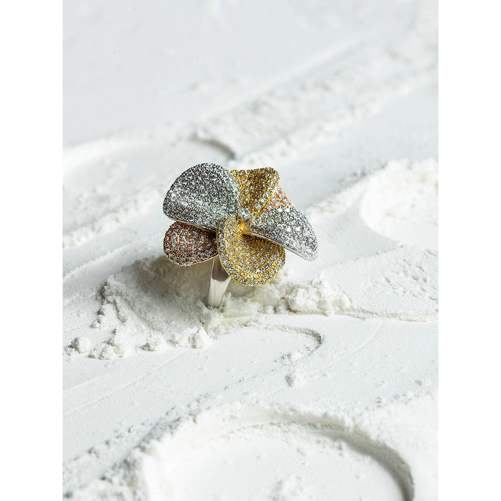 Shaze Frost Flower Three Tone Rings Rhodium-Plated Jewellery
