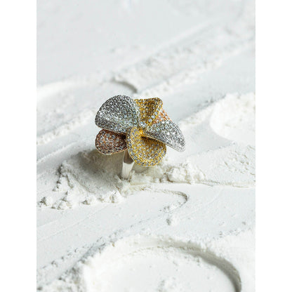 Shaze Frost Flower Three Tone Rings Rhodium-Plated Jewellery