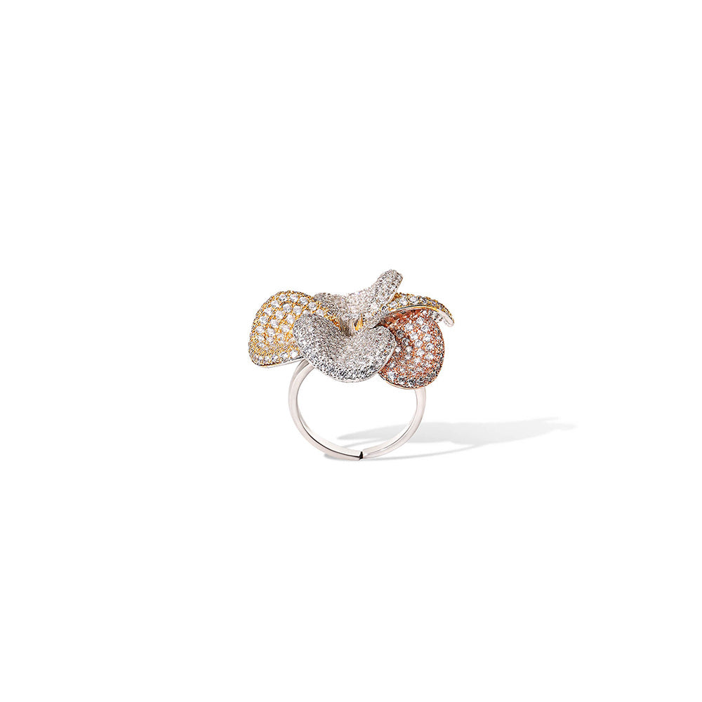 Shaze Frost Flower Three Tone Rings Rhodium-Plated Jewellery
