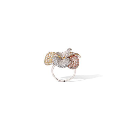 Shaze Frost Flower Three Tone Rings Rhodium-Plated Jewellery