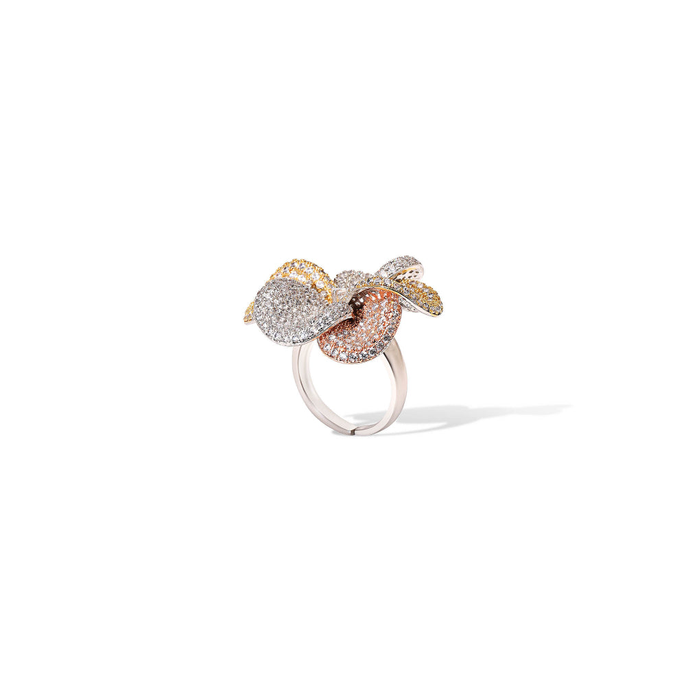 Shaze Frost Flower Three Tone Rings Rhodium-Plated Jewellery