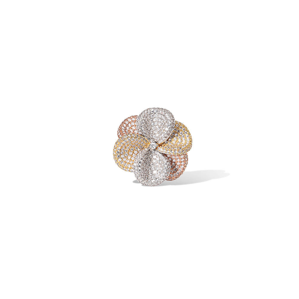 Shaze Frost Flower Three Tone Rings Rhodium-Plated Jewellery
