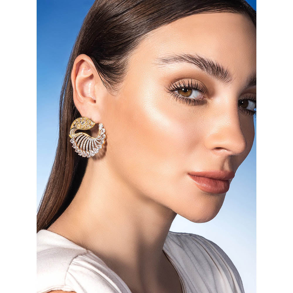 Shaze Ocean Conch Three Tone Studs Earrings Rhodium-Plated Jewellery