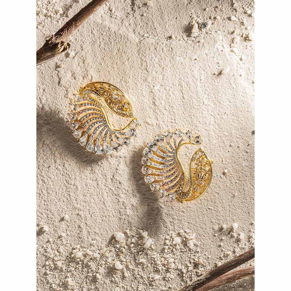 Shaze Ocean Conch Three Tone Studs Earrings Rhodium-Plated Jewellery