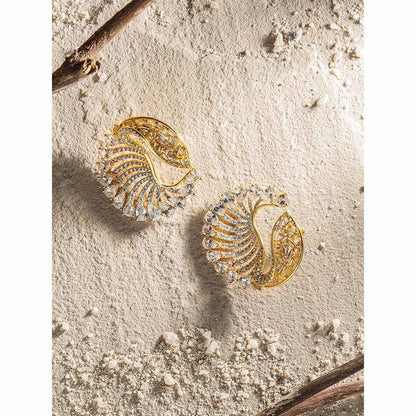 Shaze Ocean Conch Three Tone Studs Earrings Rhodium-Plated Jewellery