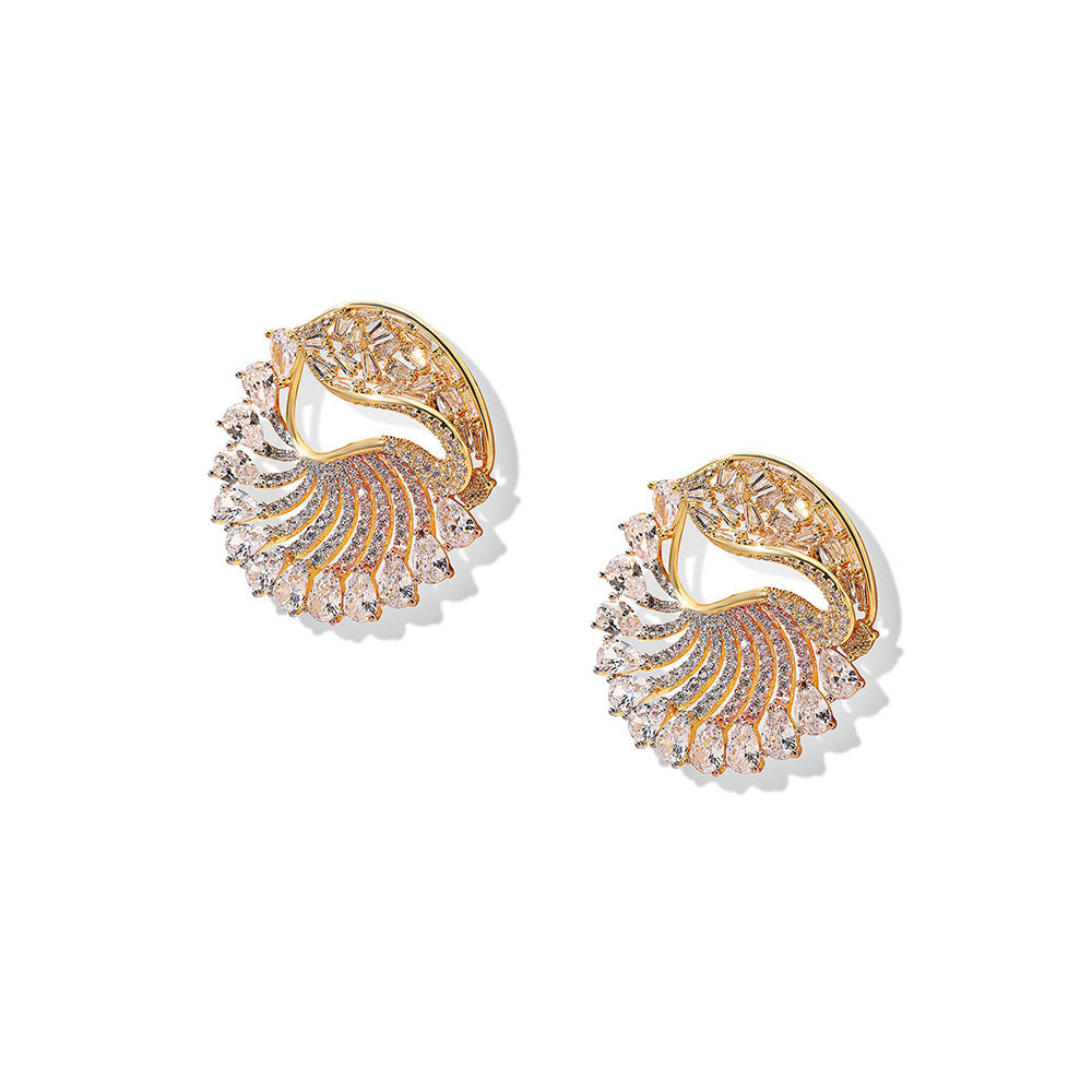 Shaze Ocean Conch Three Tone Studs Earrings Rhodium-Plated Jewellery