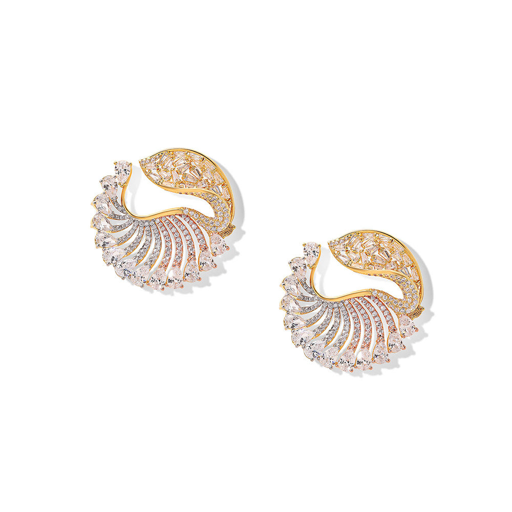 Shaze Ocean Conch Three Tone Studs Earrings Rhodium-Plated Jewellery