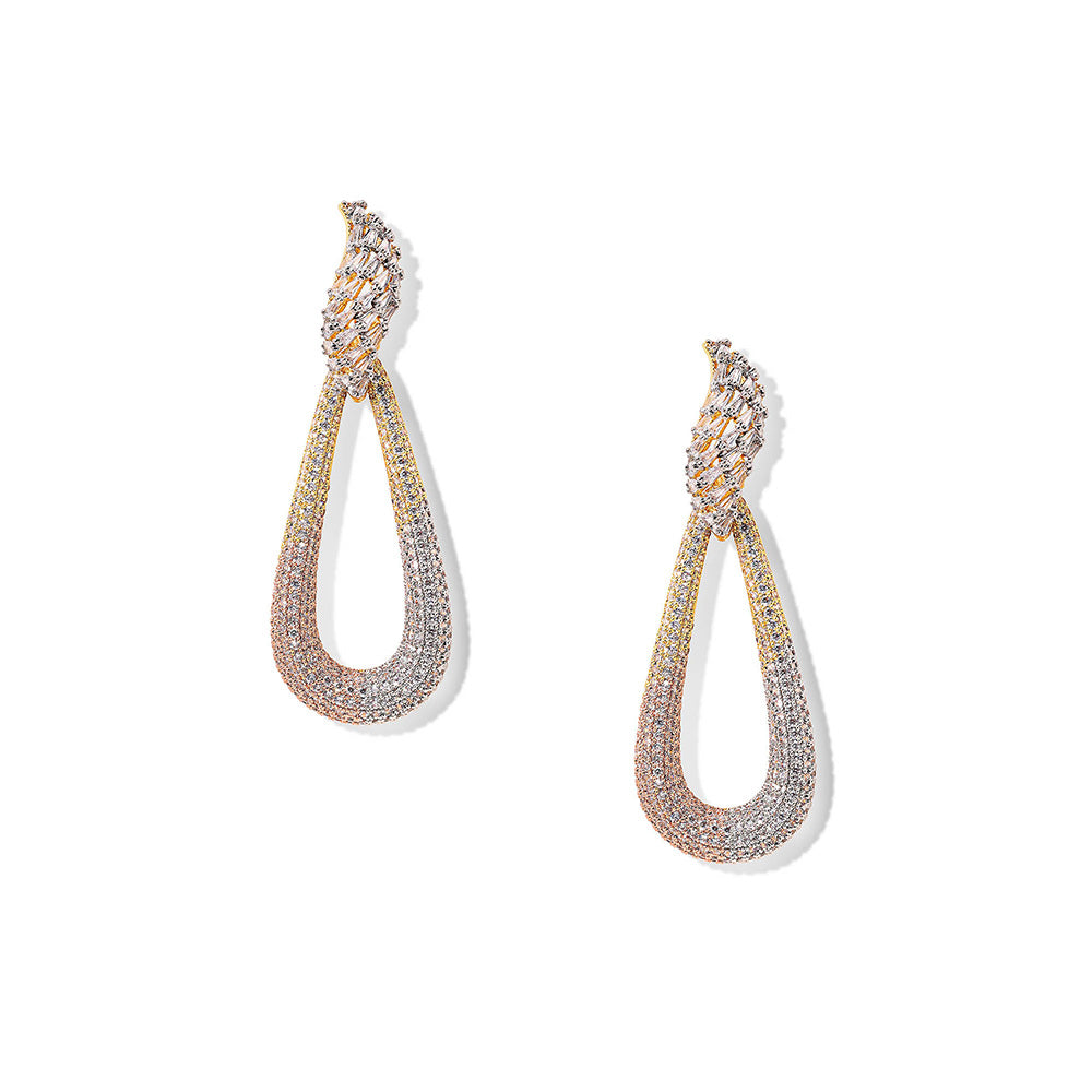 Shaze Celestial Halo Three Tone Danglers Earrings Rhodium-Plated Jewellery