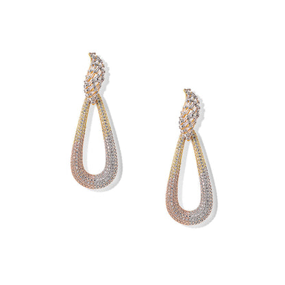 Shaze Celestial Halo Three Tone Danglers Earrings Rhodium-Plated Jewellery