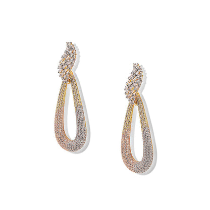 Shaze Celestial Halo Three Tone Danglers Earrings Rhodium-Plated Jewellery