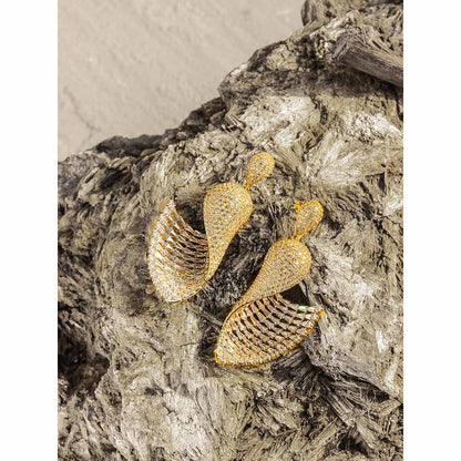 Shaze Underwater Orchid Three Tone Danglers Earrings Rhodium-Plated Jewellery