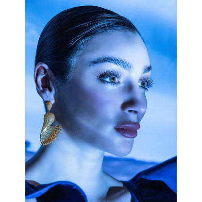 Shaze Underwater Orchid Three Tone Danglers Earrings Rhodium-Plated Jewellery