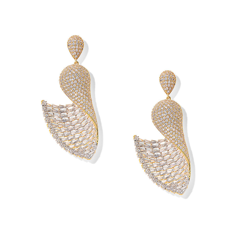 Shaze Underwater Orchid Three Tone Danglers Earrings Rhodium-Plated Jewellery