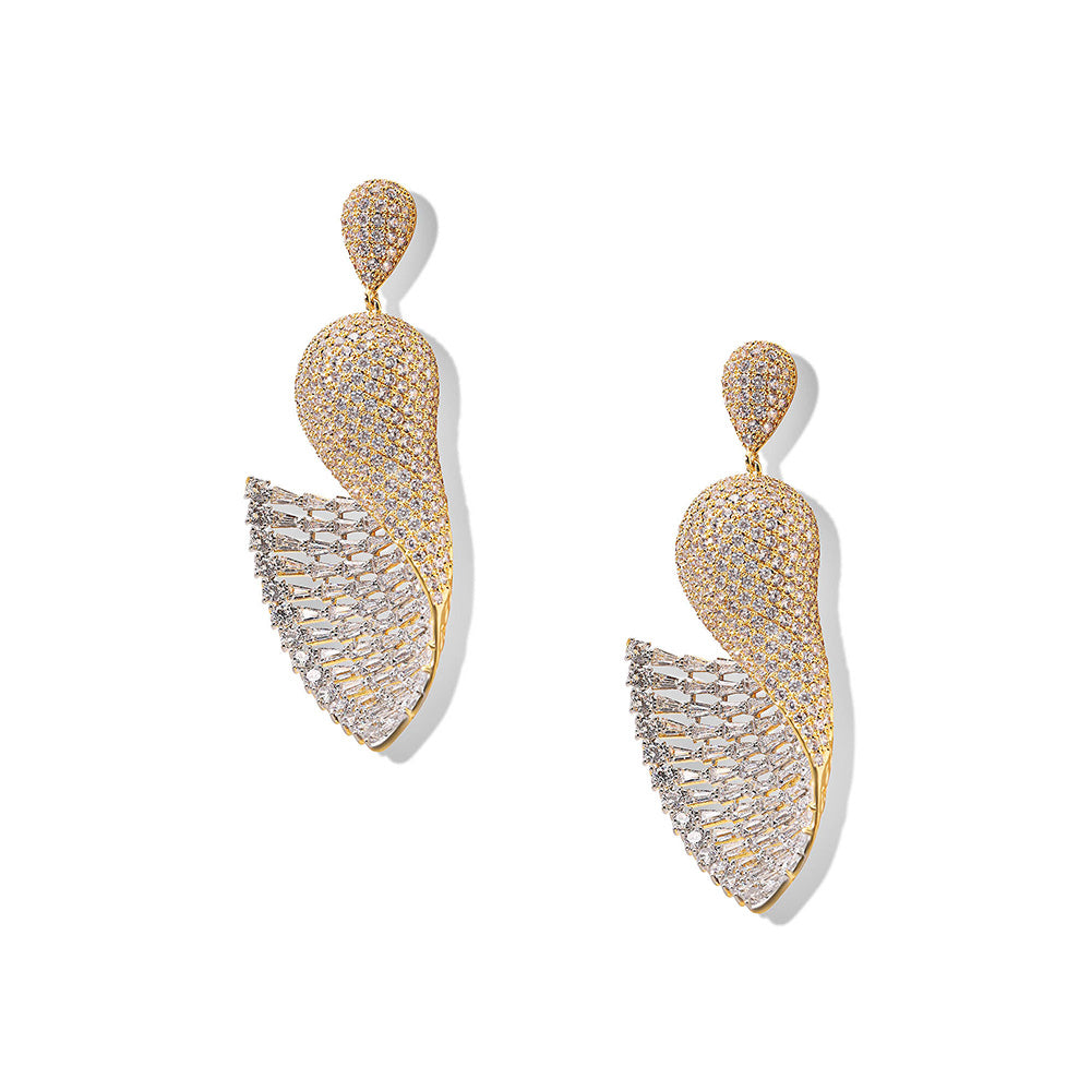 Shaze Underwater Orchid Three Tone Danglers Earrings Rhodium-Plated Jewellery