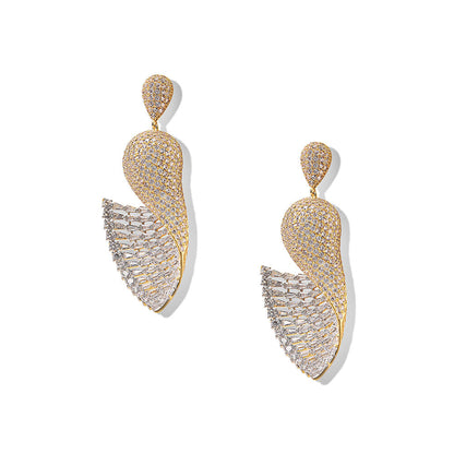 Shaze Underwater Orchid Three Tone Danglers Earrings Rhodium-Plated Jewellery