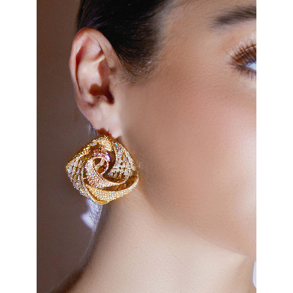 Shaze Orbit Glow Three Tone Studs Earrings Rhodium-Plated Jewellery