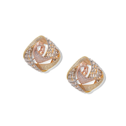 Shaze Orbit Glow Three Tone Studs Earrings Rhodium-Plated Jewellery