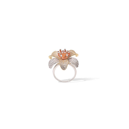 Shaze Aqua Bloom Three Tone Rings Rhodium-Plated Jewellery