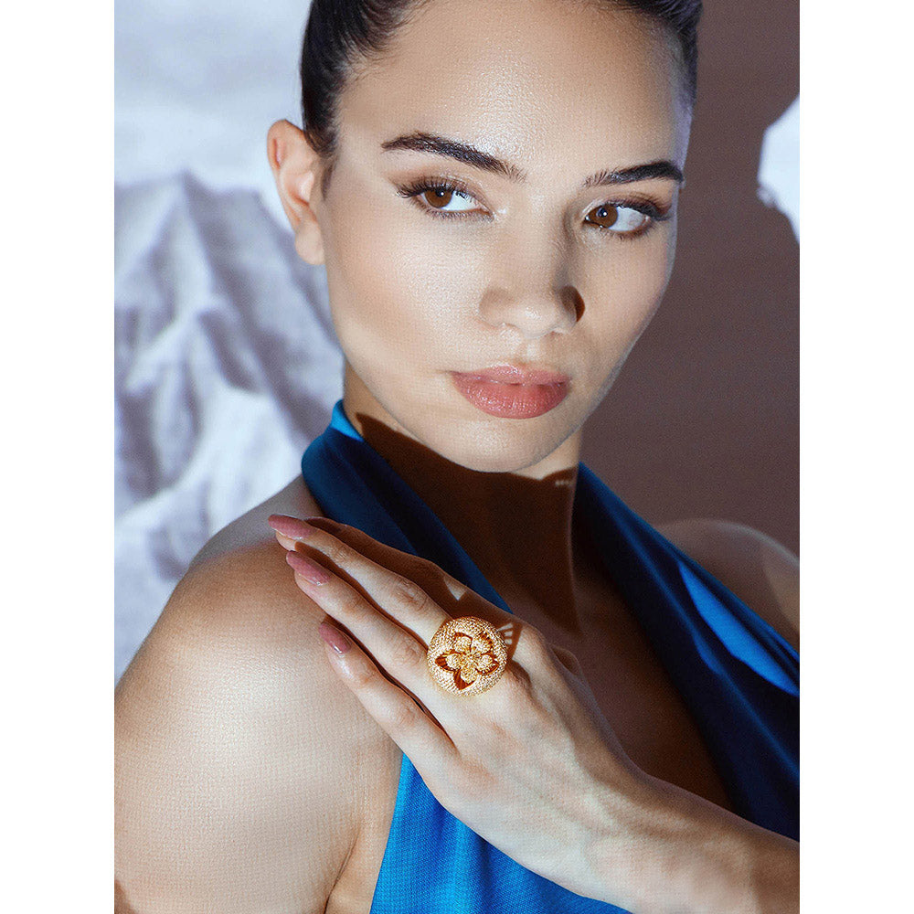 Shaze Stellar Petal Three Tone Rings Rhodium-Plated Jewellery