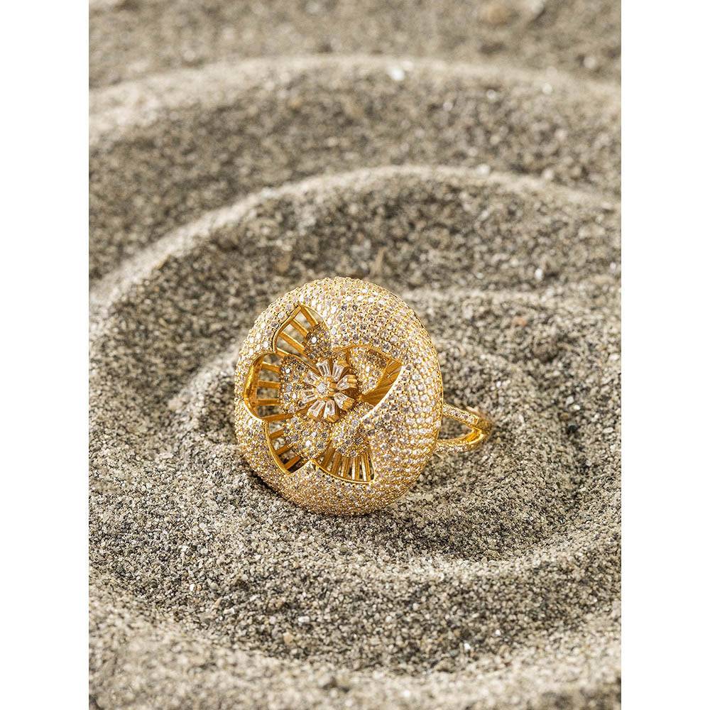 Shaze Stellar Petal Three Tone Rings Rhodium-Plated Jewellery