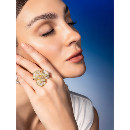 Shaze Snow Gem Three Tone Rings Rhodium-Plated Jewellery