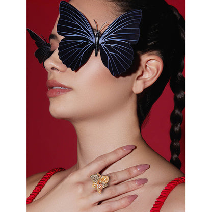 Shaze Ice Crystal Three Tone Rings Rhodium-Plated Jewellery