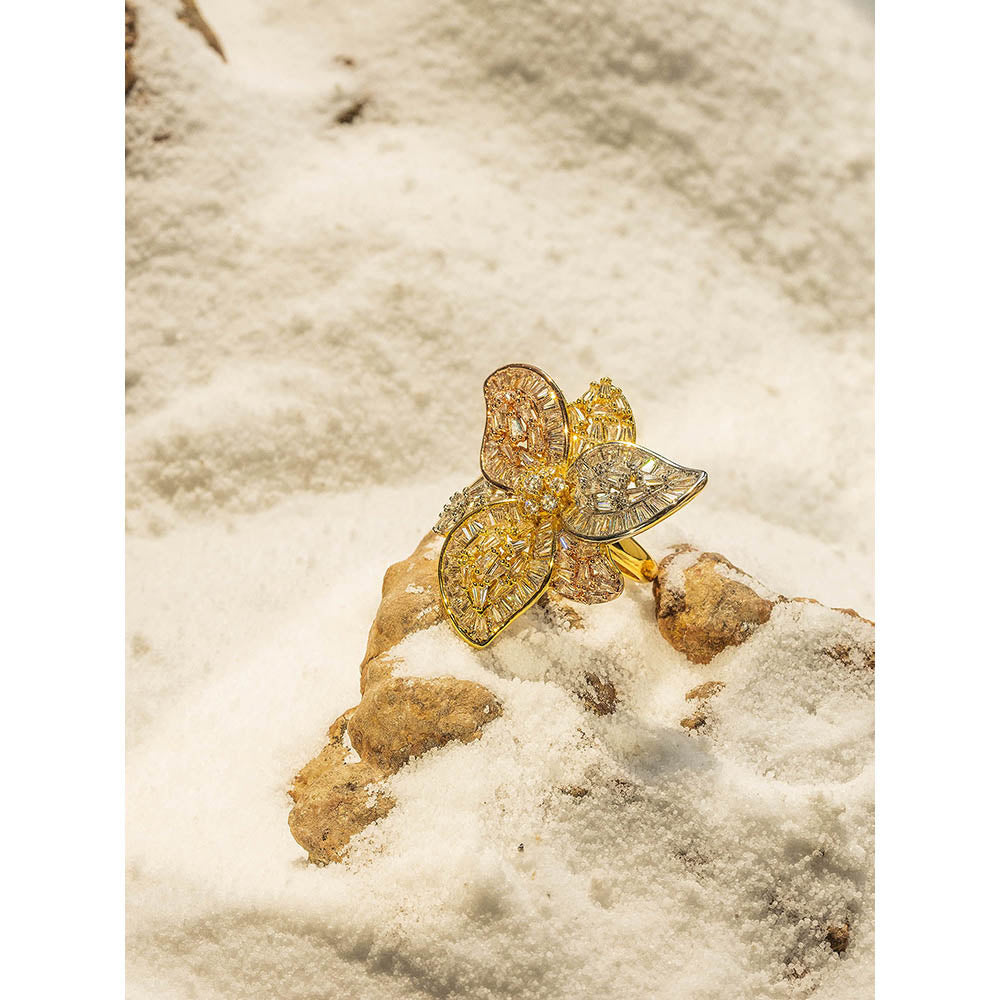 Shaze Ice Crystal Three Tone Rings Rhodium-Plated Jewellery