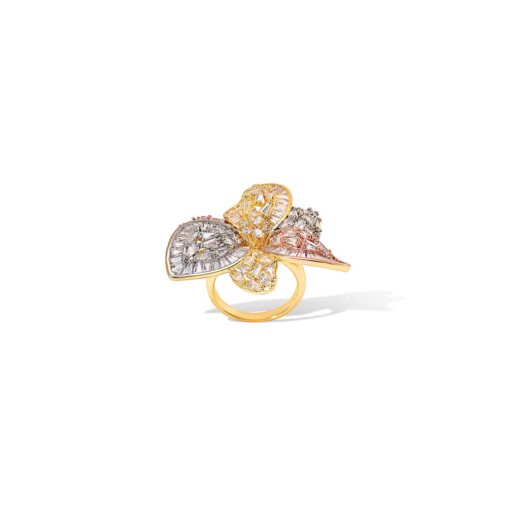 Shaze Ice Crystal Three Tone Rings Rhodium-Plated Jewellery