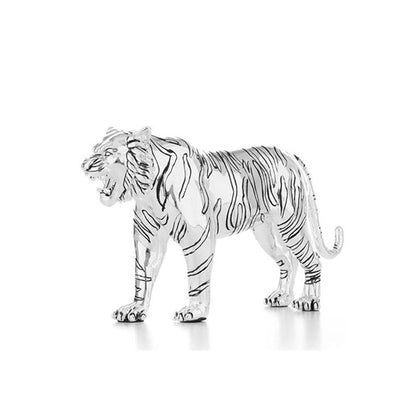 Shaze Silver Chrome Roaring Tiger Sculpture - Luxury Animal Decor Showpiece