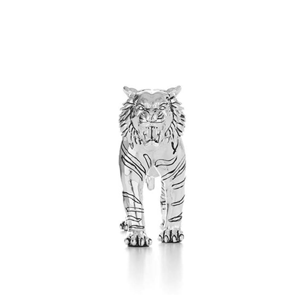 Shaze Silver Chrome Roaring Tiger Sculpture - Luxury Animal Decor Showpiece
