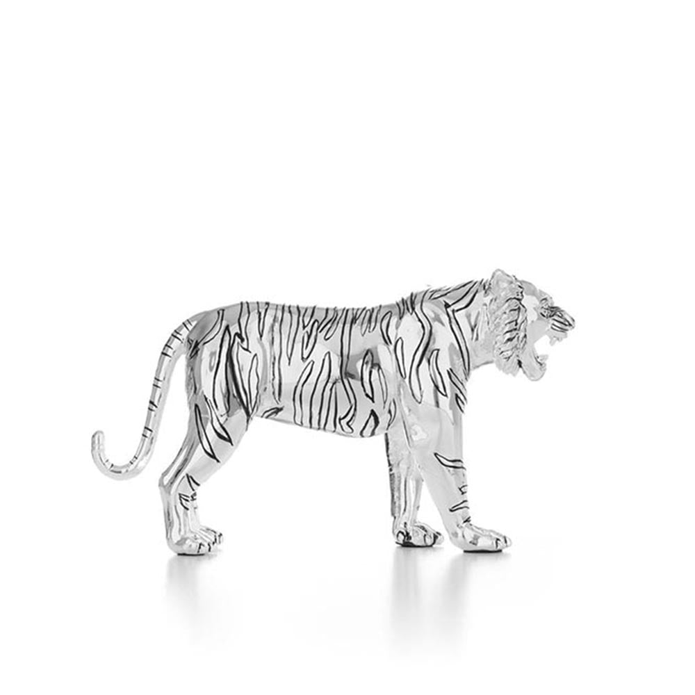 Shaze Silver Chrome Roaring Tiger Sculpture - Luxury Animal Decor Showpiece