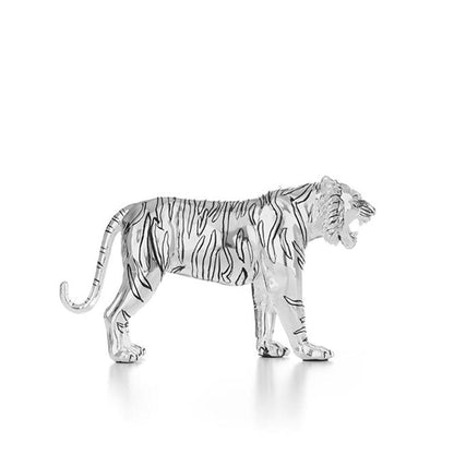 Shaze Silver Chrome Roaring Tiger Sculpture - Luxury Animal Decor Showpiece