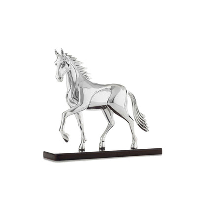 Shaze Silver Chrome Continuum Stallion Horse Figurine with Wooden Base