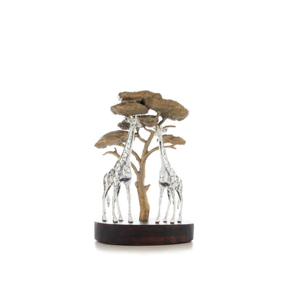 Shaze Silver & Brass Savannah Monarchs Giraffe Figurine with Wooden Base