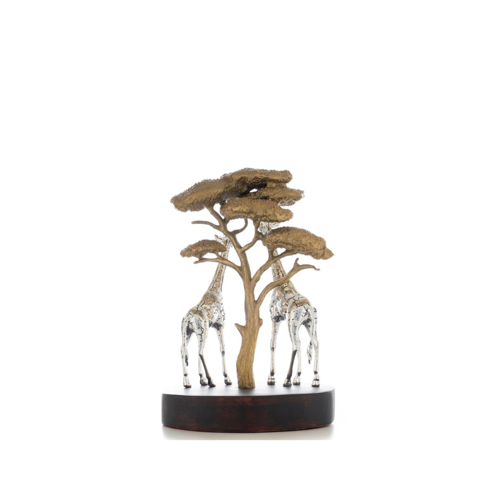 Shaze Silver & Brass Savannah Monarchs Giraffe Figurine with Wooden Base