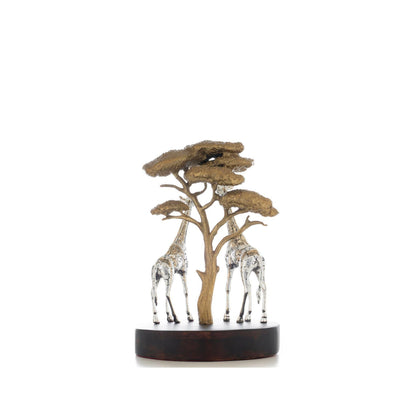 Shaze Silver & Brass Savannah Monarchs Giraffe Figurine with Wooden Base