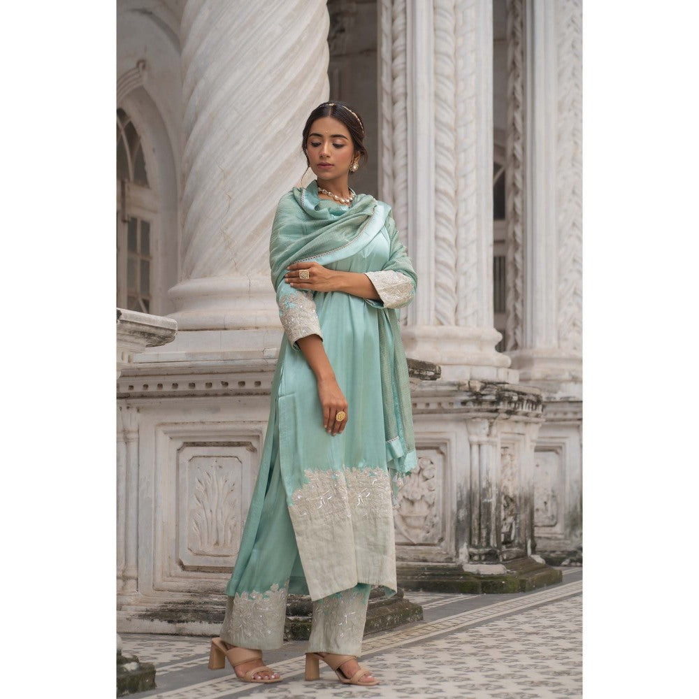 Sheela Suthar Mint Green Kurta with Pant and Dupatta (Set of 3)