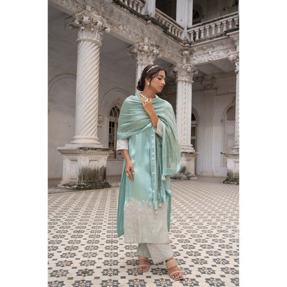Sheela Suthar Mint Green Kurta with Pant and Dupatta (Set of 3)