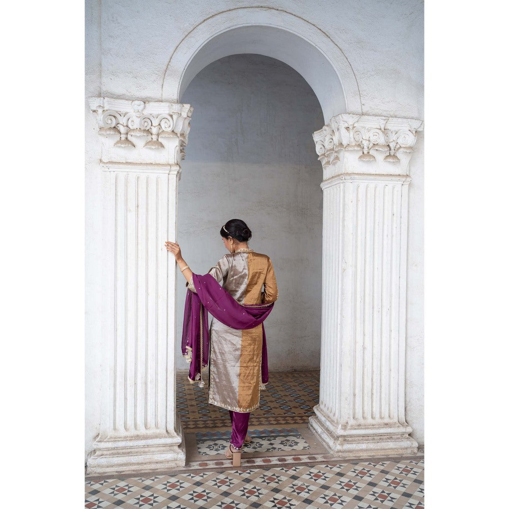Sheela Suthar Purple Kurta with Pant and Dupatta (Set of 3)